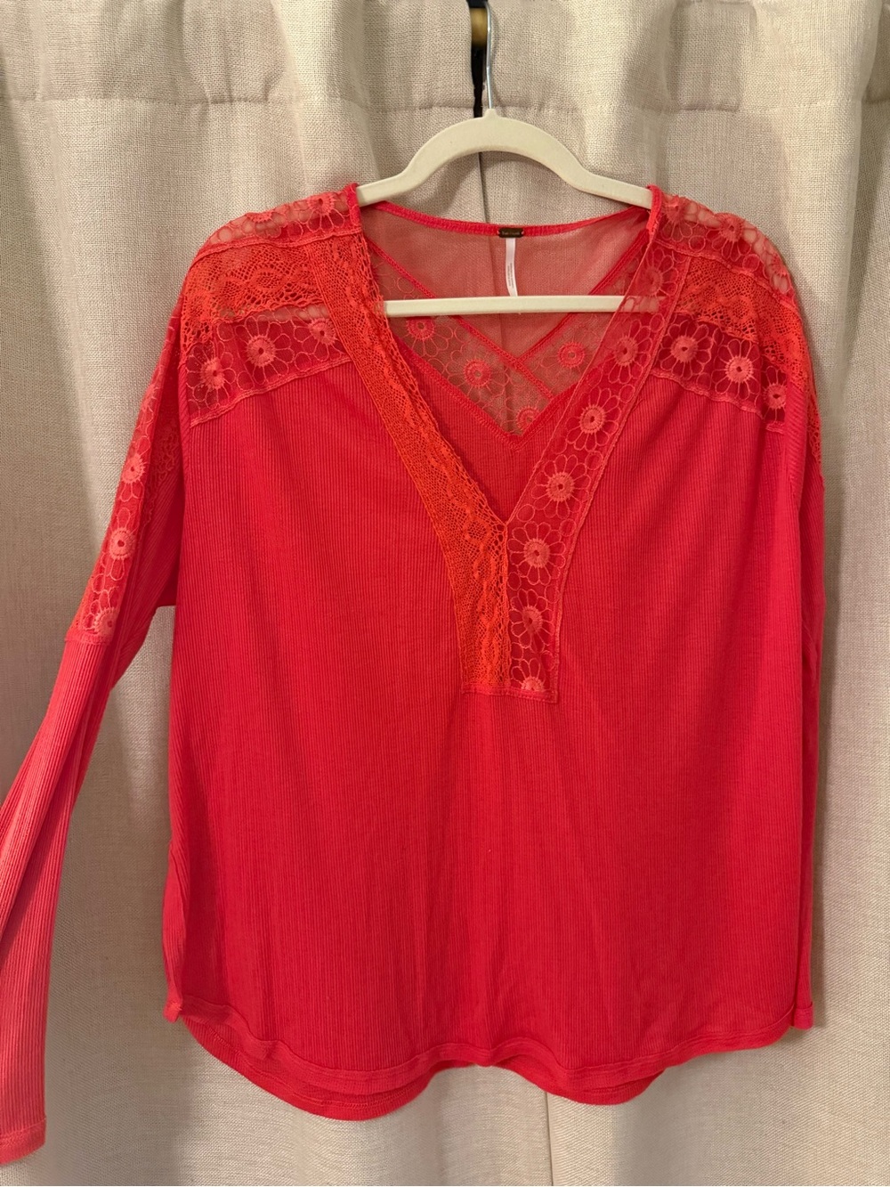 Free People Lola Red Lace-Trim V-Neck Top